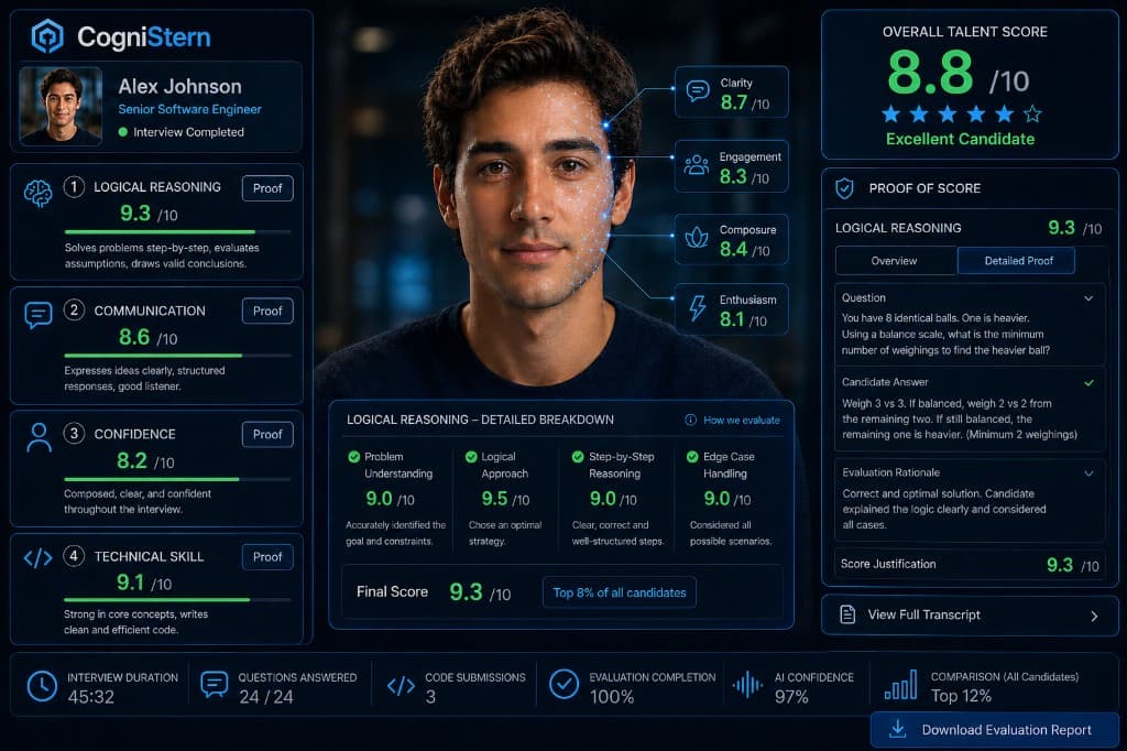 Multi-modal candidate evaluation with behavioral overlays and competency scores